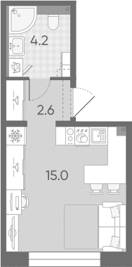 Планировка: Студия 21,8 м² в ЖК «Большая Охта»