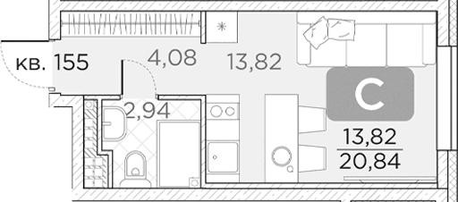 Планировка: Студия 20,8 м² в ЖК «Гильдия»