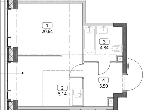 Планировка: Студия 36,1 м² в ЖК «СИТИДЗЕН»