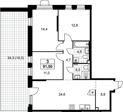 Планировка: Квартира евро-4 81,2 м² в ЖК «Прокшино»