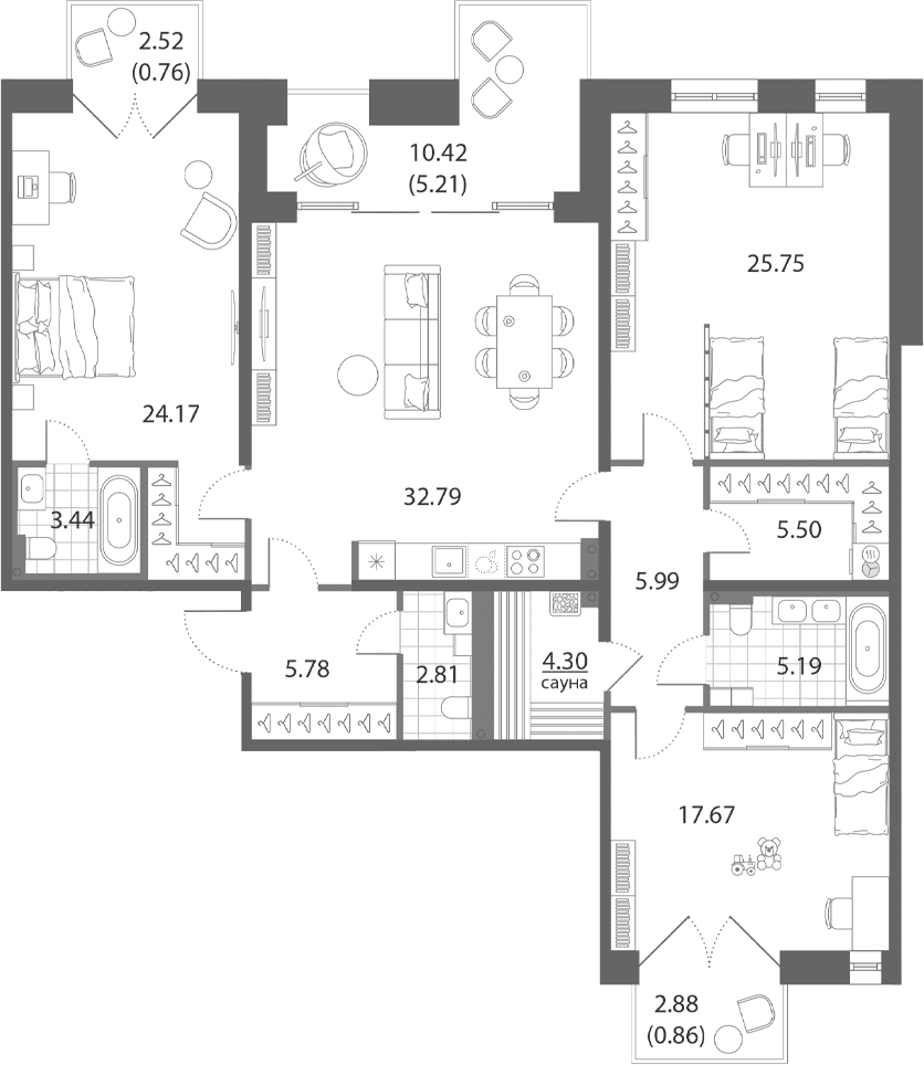 Планировка: Квартира евро-4 133,4 м² в ЖК «Нева Арт»