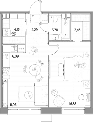 Планировка: Евродвушка 50,5 м² в ЖК «МЫС»