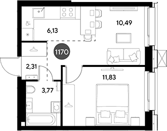Планировка: Евродвушка 34,5 м² в ЖК «ЭВО»