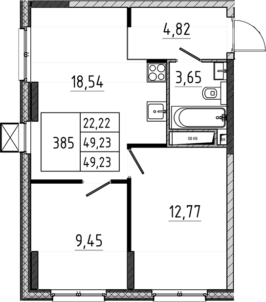 Планировка: Евротрёшка 49,2 м² в ЖК «Поварово-Молодежный-2»