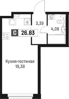 Планировка: Студия 26,8 м² в ЖК «Максималист»