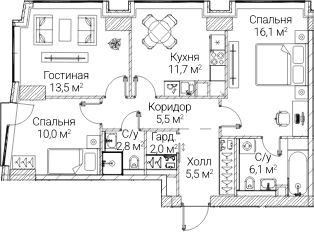 3-комнатная квартира