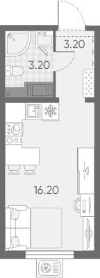 Планировка: Студия 22,6 м² в ЖК «Ручьи 2»