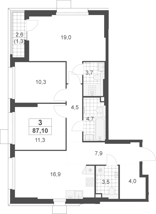 Планировка: Квартира евро-4 85,8 м² в ЖК «Скандинавия»