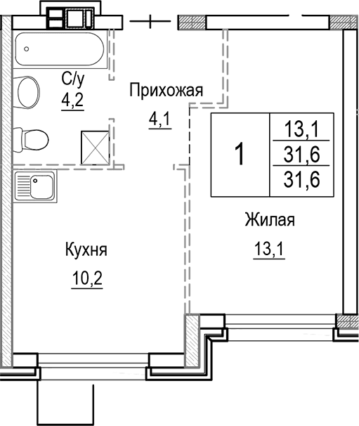 1-комнатная квартира