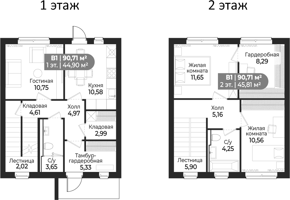 Планировка: Таунхаус 95,3 м² в ЖК «Коттеджный поселок СветЛО»