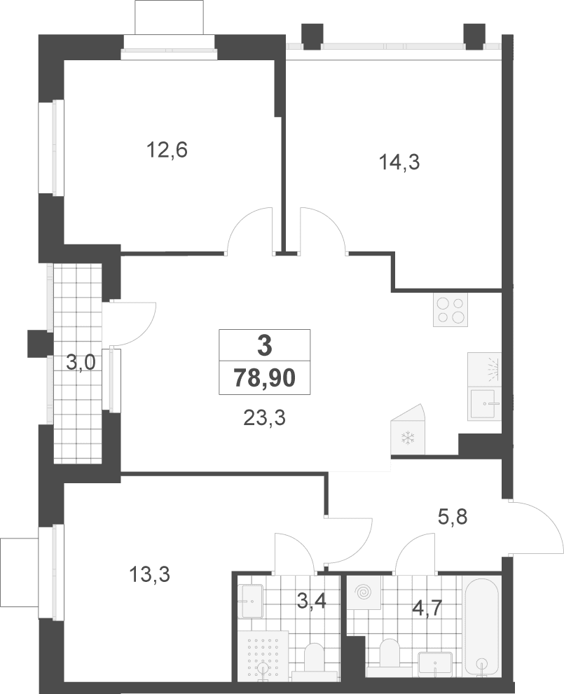 Планировка: Квартира евро-4 77,4 м² в ЖК «Деснаречье»