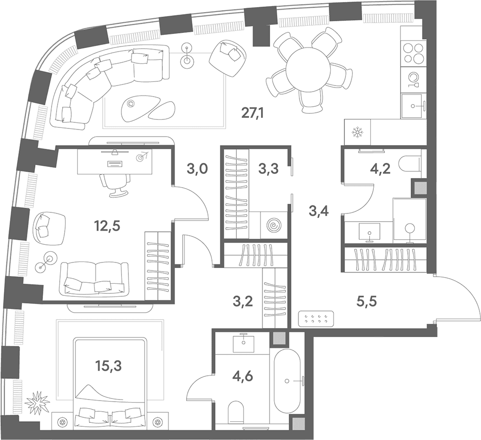 Планировка: Евротрёшка 82,1 м² в ЖК «Энигмия»