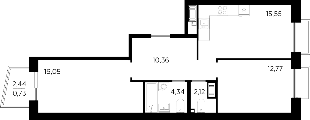 Планировка: Евротрёшка 61,2 м² в ЖК «Респект»