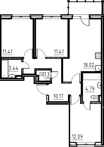 Планировка: Квартира евро-4 72,7 м² в ЖК «Аэросити»