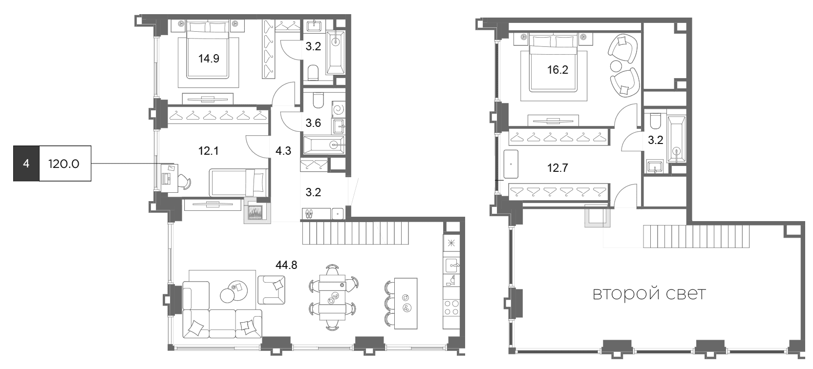 Планировка: Квартира евро-4 120 м² в ЖК «ОМ Ботанический»