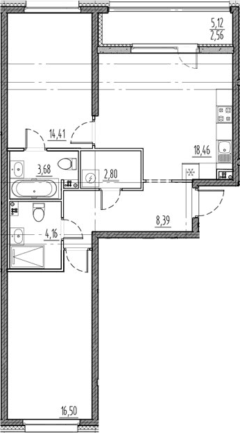 Планировка: Евротрёшка 68,4 м² в ЖК «Новый Московский»