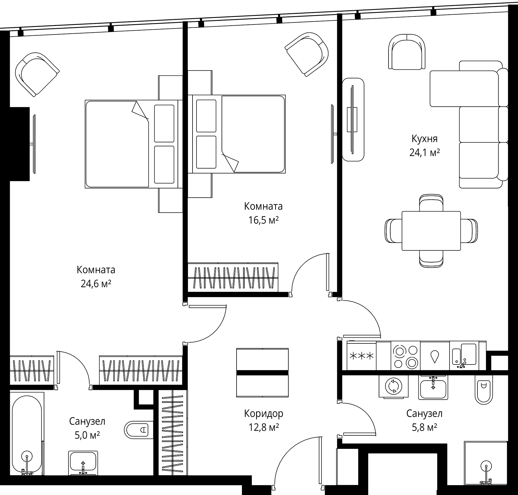 Планировка: Евротрёшка 88,8 м² в ЖК «ОНЕ»