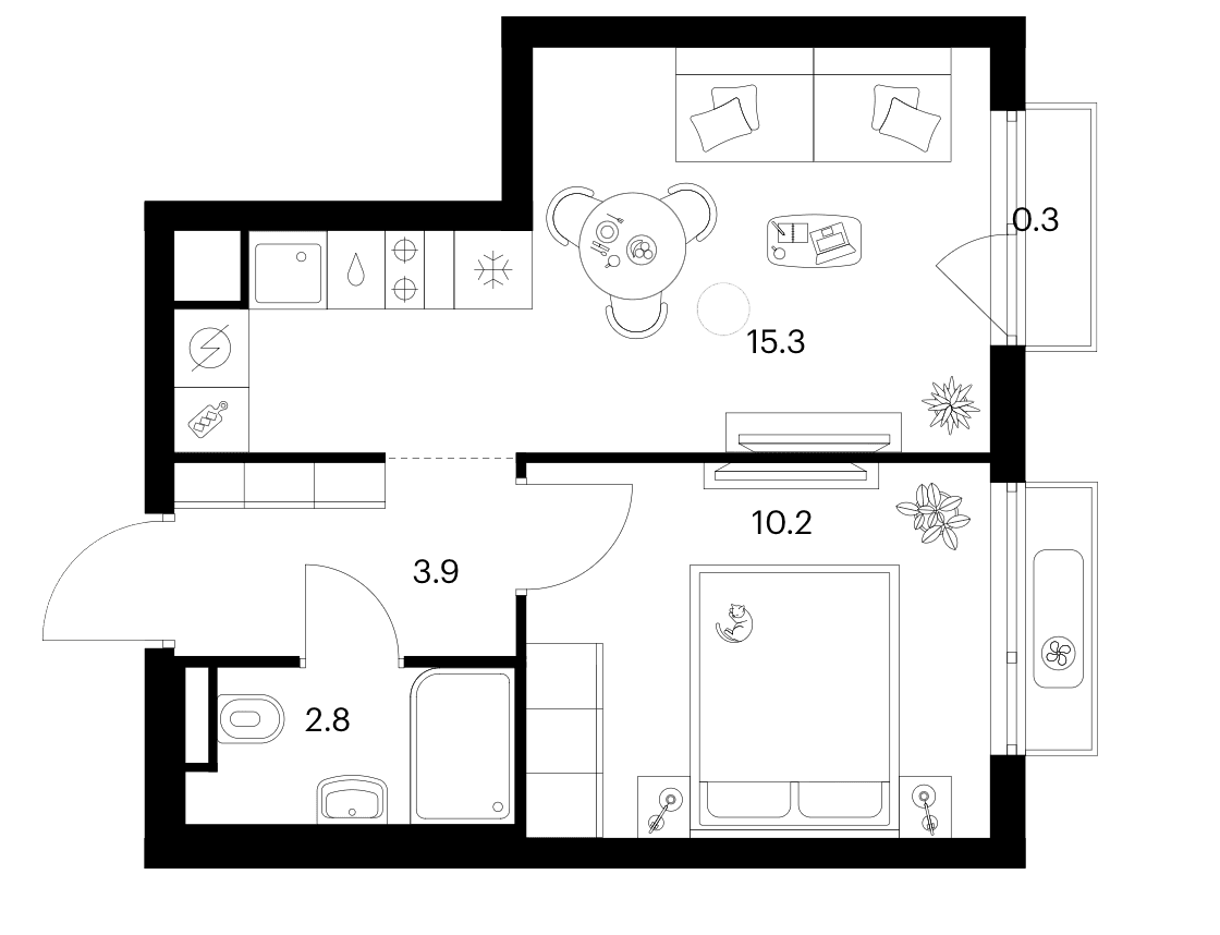 Планировка: 1-комнатная квартира 32,2 м² в ЖК «Зеленый парк»