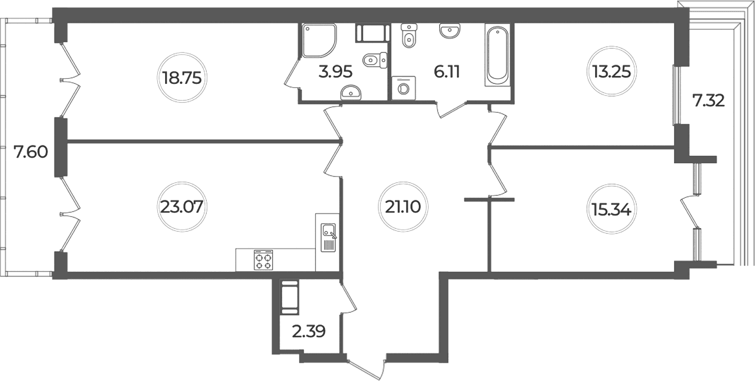 Планировка: Квартира евро-4 104 м² в ЖК «Дуалист»