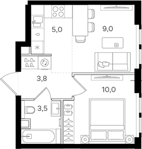 Планировка: Евродвушка 31,3 м² в ЖК «НАЗАРЕ»