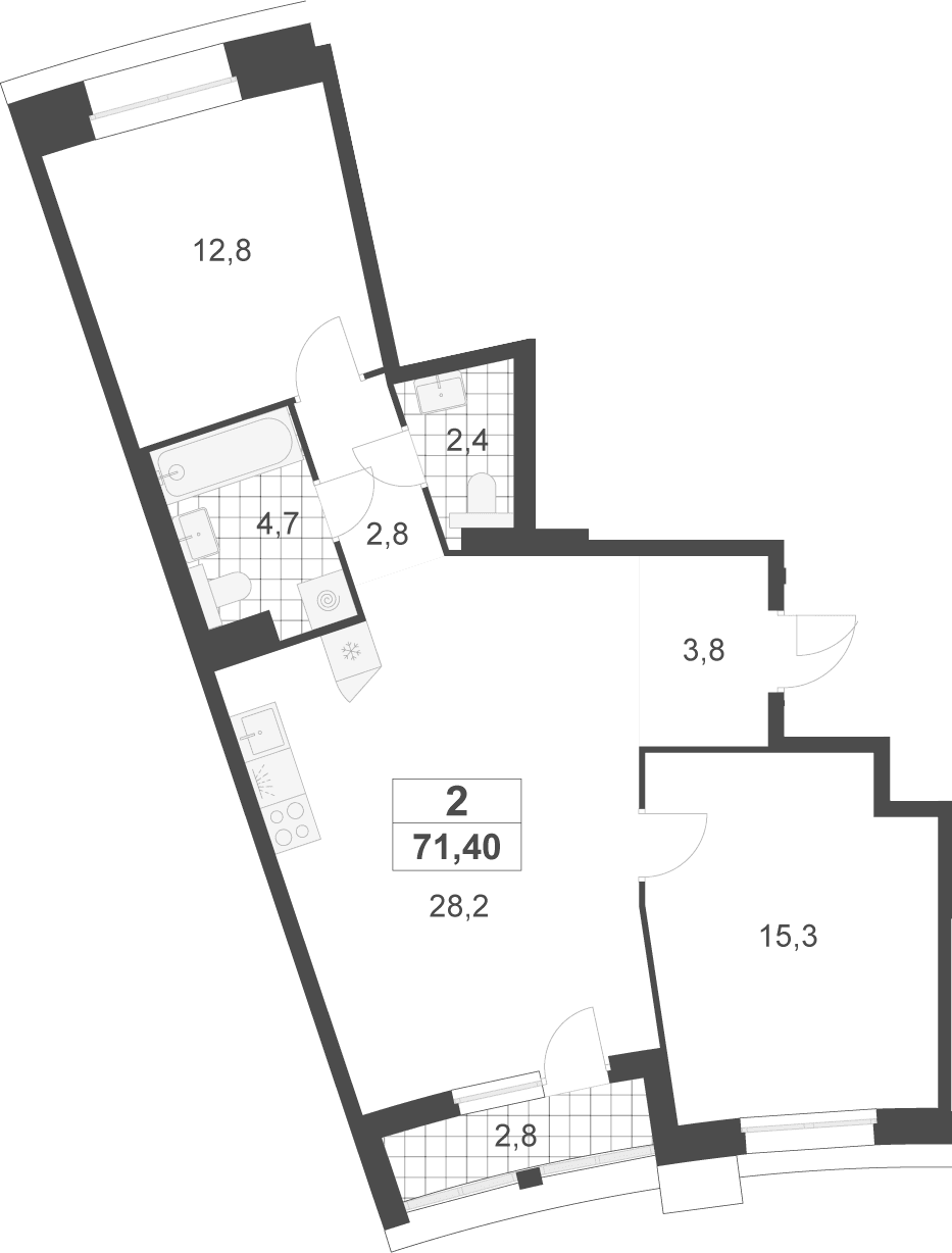 Планировка: Евротрёшка 70 м² в ЖК «Деснаречье»