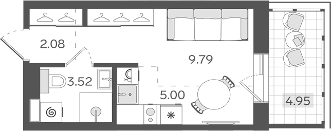 Планировка: Студия 20,4 м² в ЖК «СТАВНИ Обводный»
