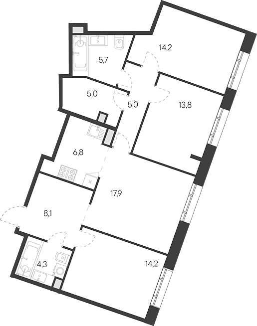 Планировка: Квартира евро-4 96,9 м² в ЖК «Родина Переделкино»