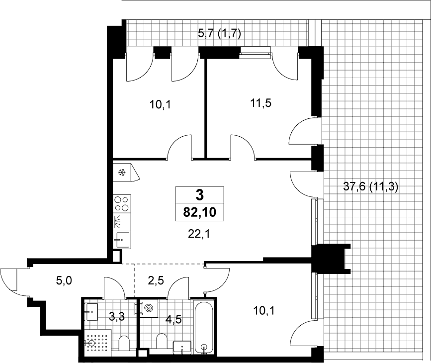 Планировка: Квартира евро-4 69,2 м² в ЖК «Деснаречье»