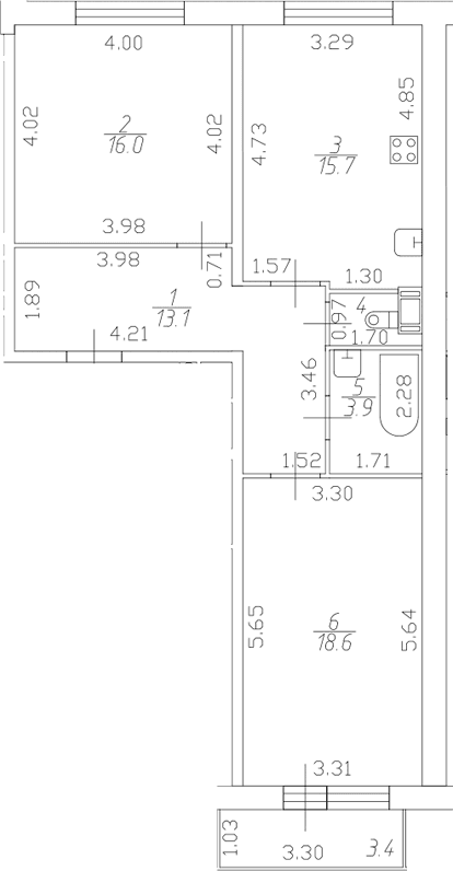 Планировка: Евротрёшка 68,7 м² в ЖК «Полет»