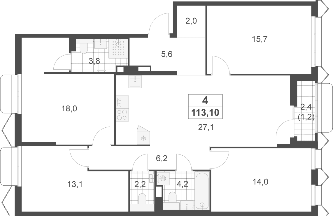 Планировка: Квартира евро-5 111,9 м² в ЖК «Деснаречье»