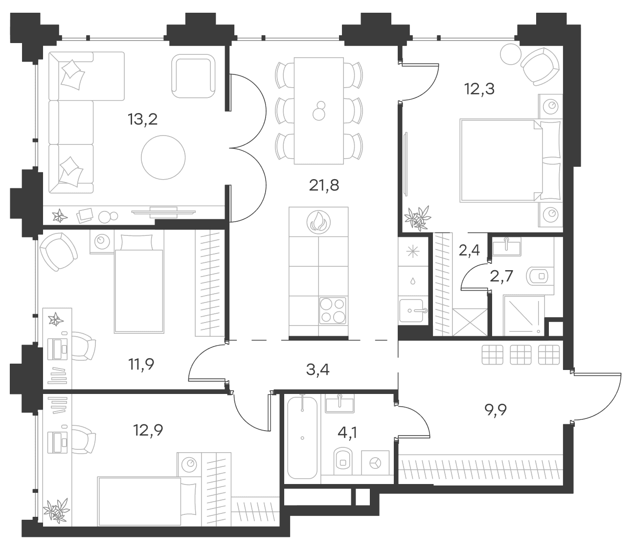 4-комнатная квартира