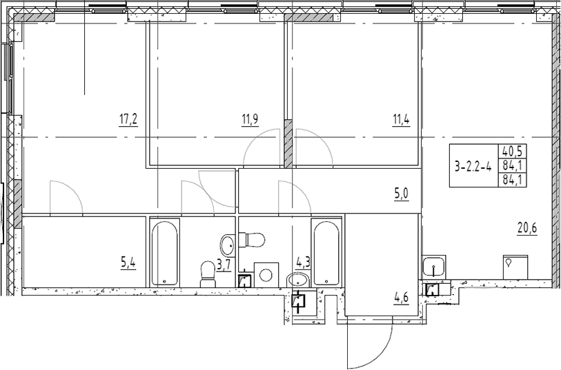 Планировка: Квартира евро-4 84,1 м² в ЖК «Шагал»