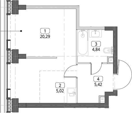 Планировка: Студия 35,6 м² в ЖК «СИТИДЗЕН»