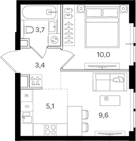 Планировка: Евродвушка 31,8 м² в ЖК «НАЗАРЕ»