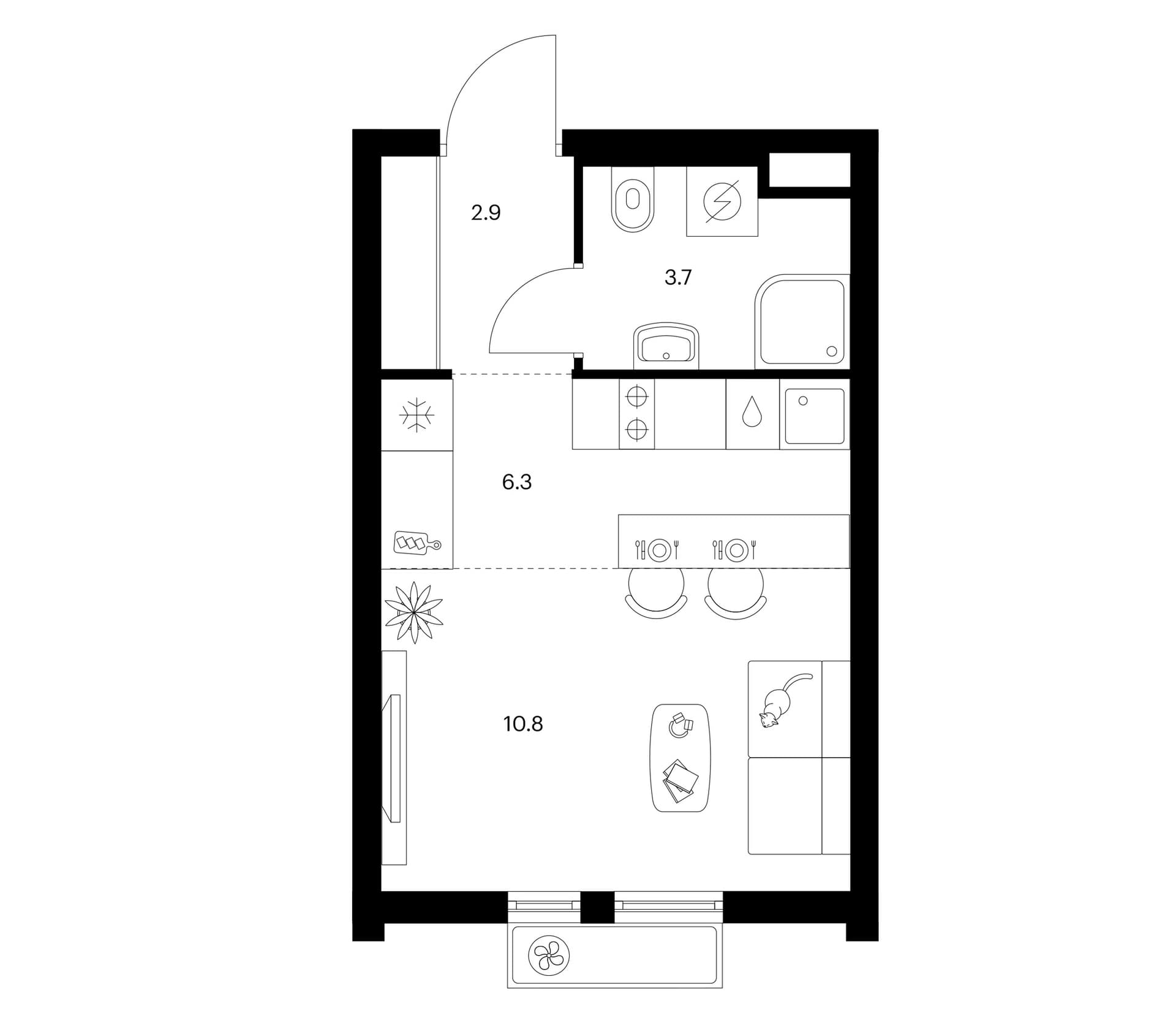 Планировка: Студия 23,7 м² в ЖК «Белая Дача парк»