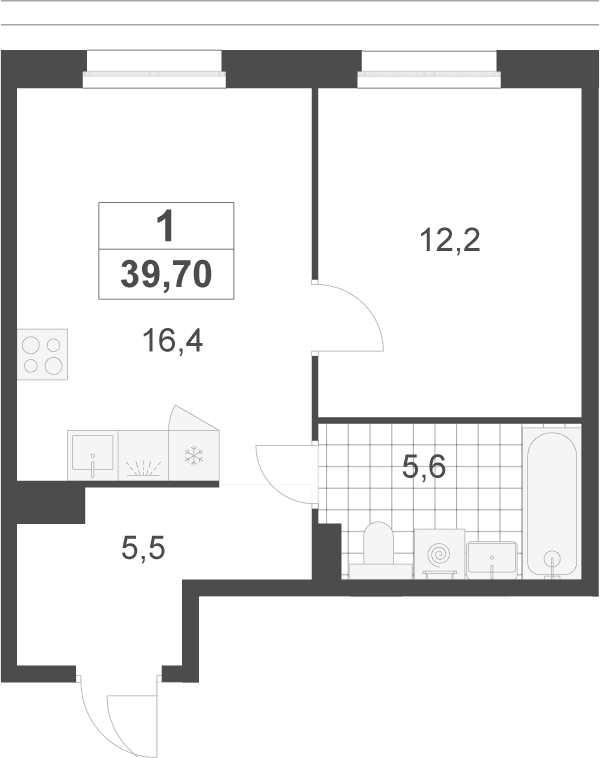 Планировка: Евродвушка 39,7 м² в ЖК «Деснаречье»
