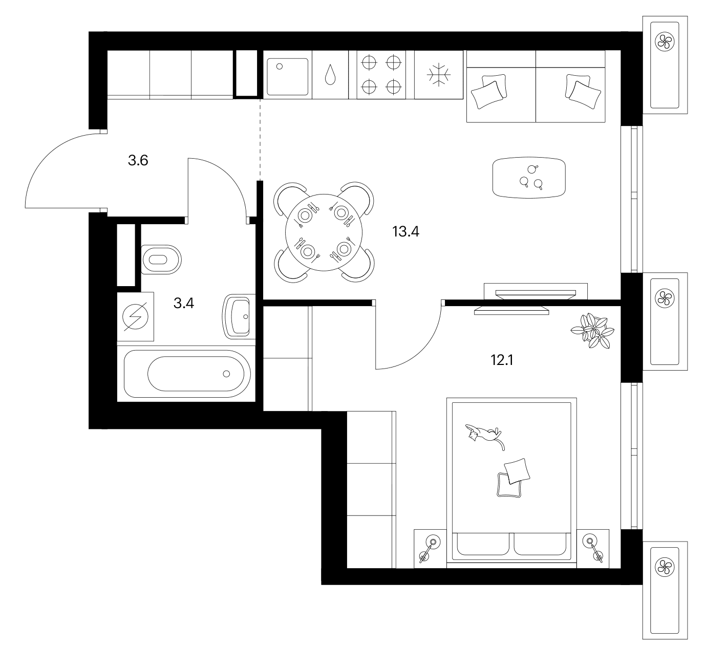 Планировка: 1-комнатная квартира 32,5 м² в ЖК «Ярославский»