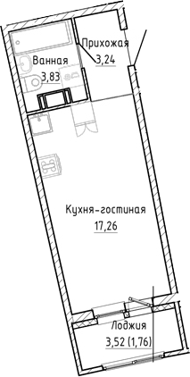 Планировка: Студия 24,3 м² в ЖК «Аквилон Рива»
