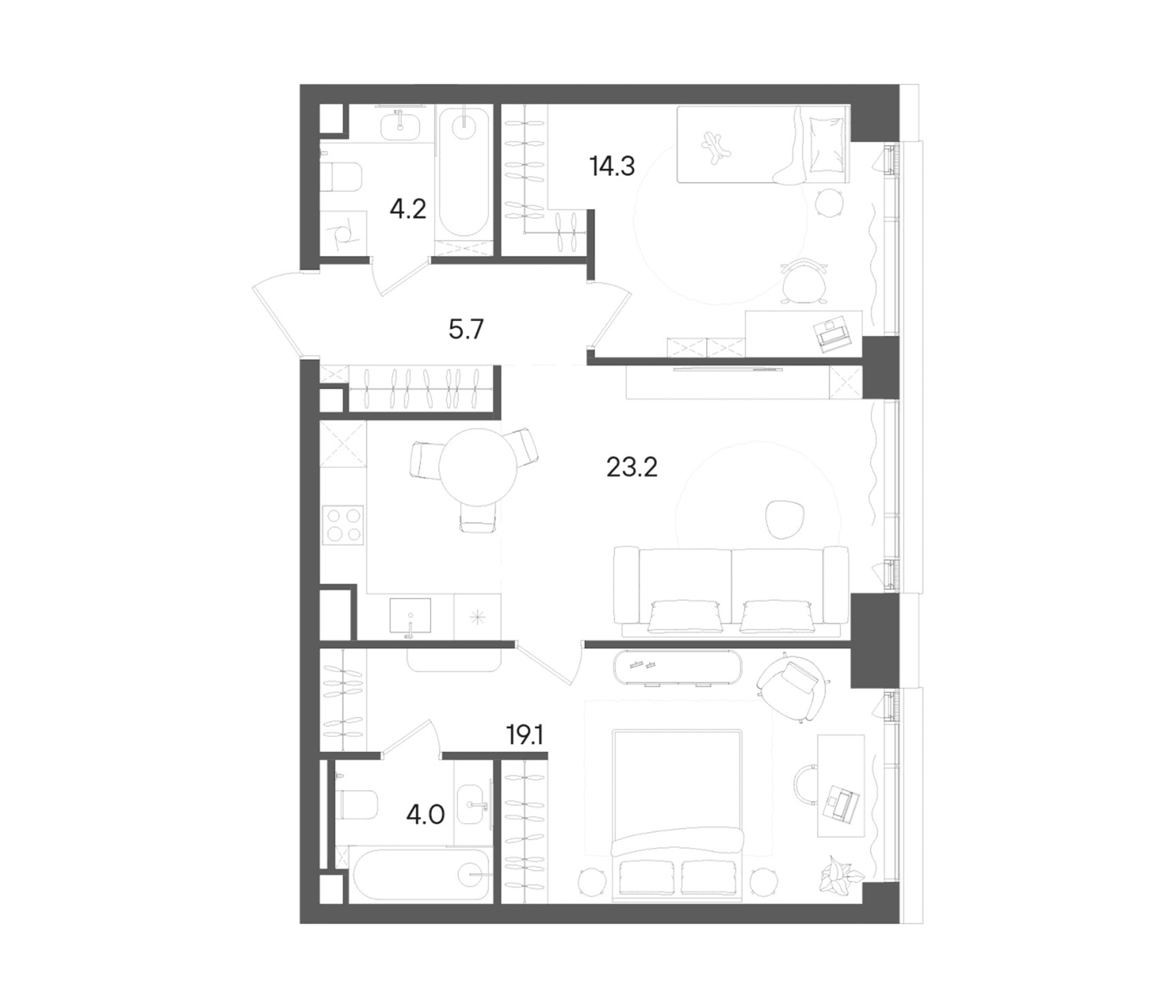 Планировка: Евротрёшка 70,5 м² в ЖК «СТОУН Грэйн»