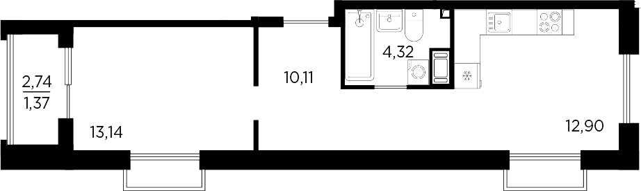 Планировка: 1-комнатная квартира 40,5 м² в ЖК «Респект»