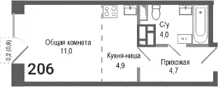 Планировка: Студия 24,6 м² в ЖК «Киноквартал»