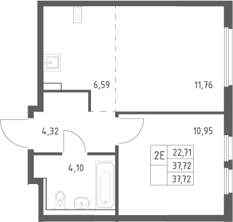 Планировка: Евродвушка 37,7 м² в ЖК «Пригород Лесное»