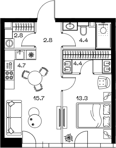 Планировка: Евродвушка 48,1 м² в ЖК «SHIFT»