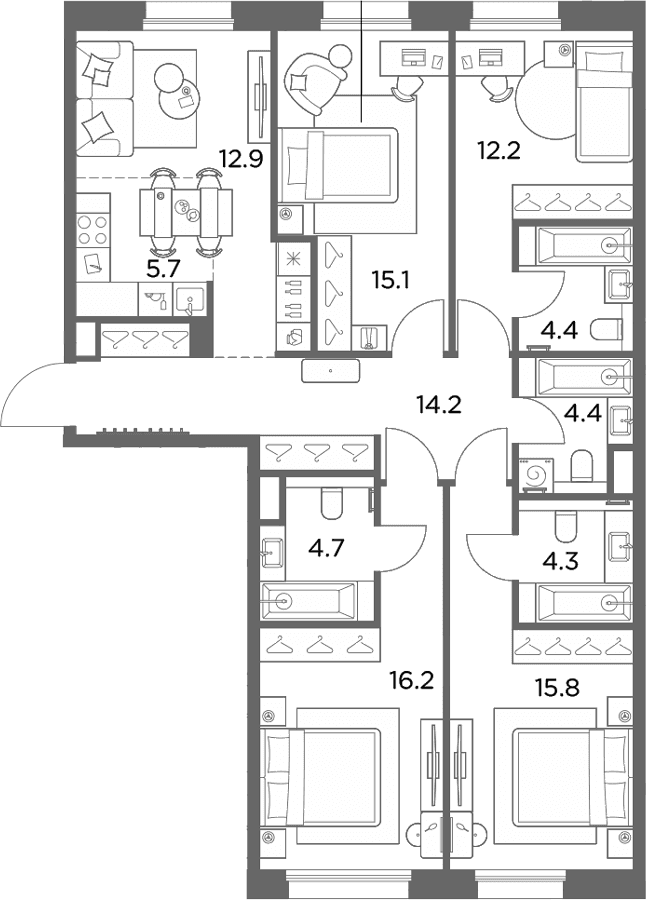 Планировка: Квартира евро-5 109,9 м² в ЖК «Станиславский»