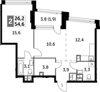 Планировка: Евродвушка 52,7 м² в ЖК «Роттердам»