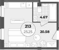 Планировка: Студия 25,3 м² в ЖК «Апарт-отель Лиговский 127»