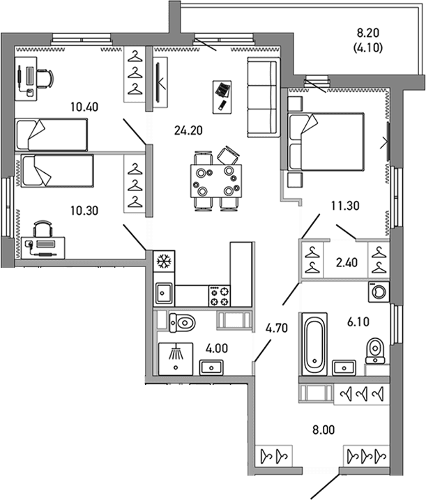 Планировка: Квартира евро-4 81,4 м² в ЖК «ЛОВО»