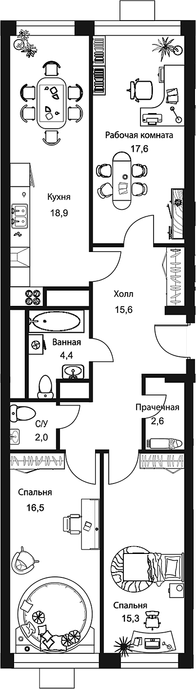 3-комнатная квартира