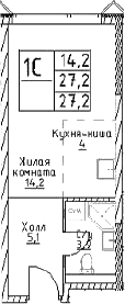 Планировка: Студия 27,2 м² в ЖК «Наметкин Тауэр»
