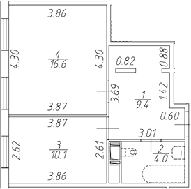 Планировка: 1-комнатная квартира 40,1 м² в ЖК «Апарт-отель Начало»